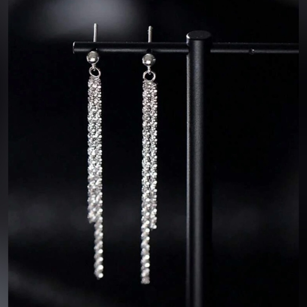 Rhinestone Tassel Drop Earrings - Picture 3 of 4